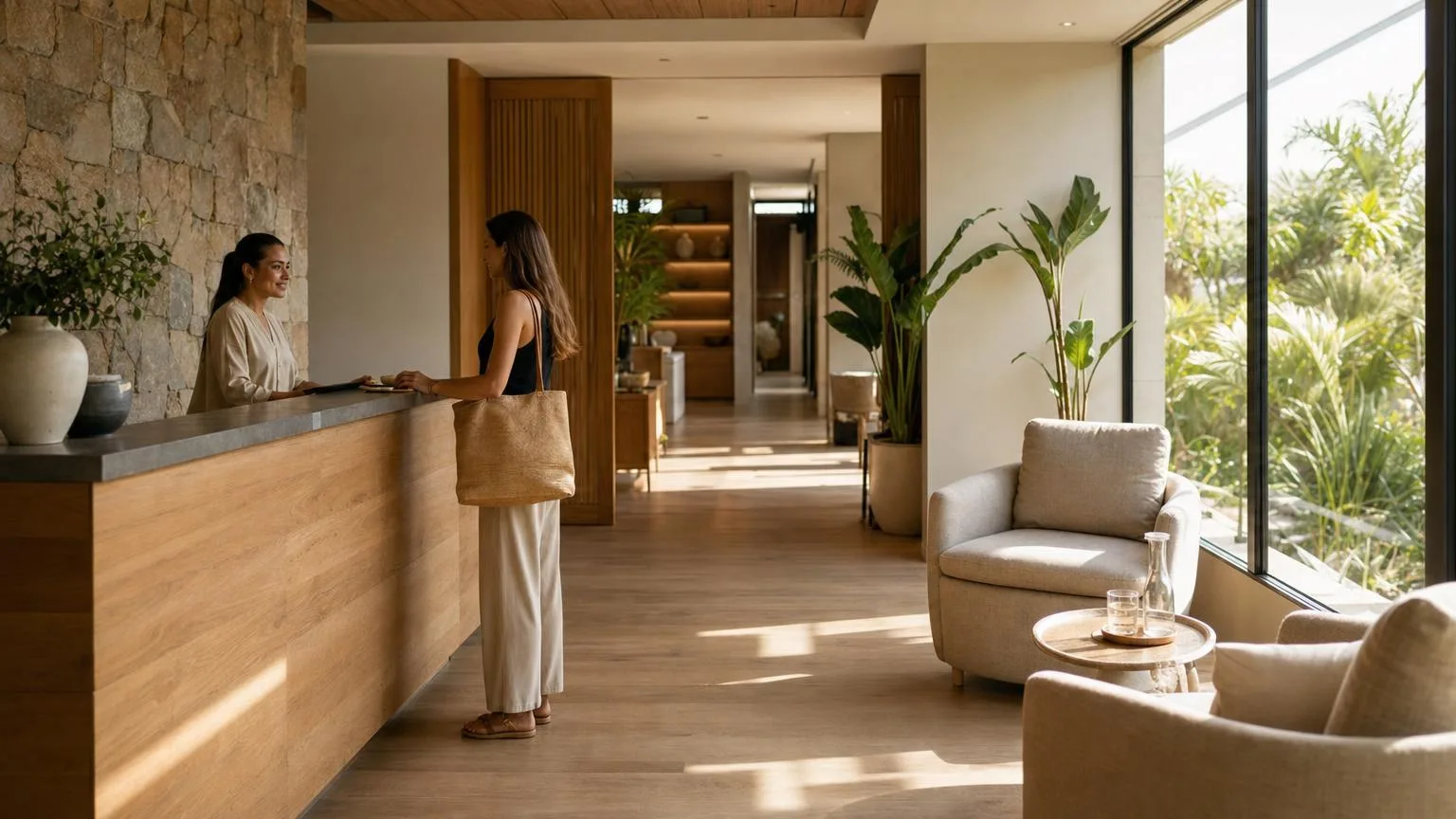 Recovery lounge in a premium cryotherapy and wellness studio with lounge chairs, rolled towels, and soft natural light